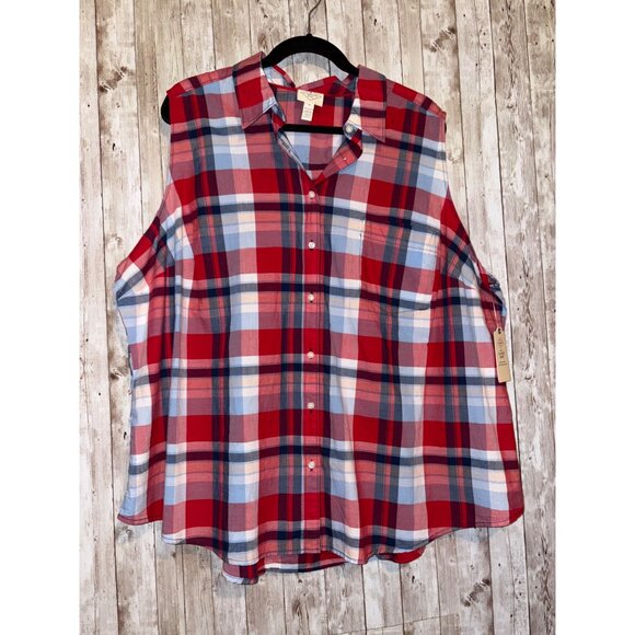 St. Johns Bay Women's Classic Red Navy Plaid Sleeveless Button Shirt 3X - Picture 1 of 7